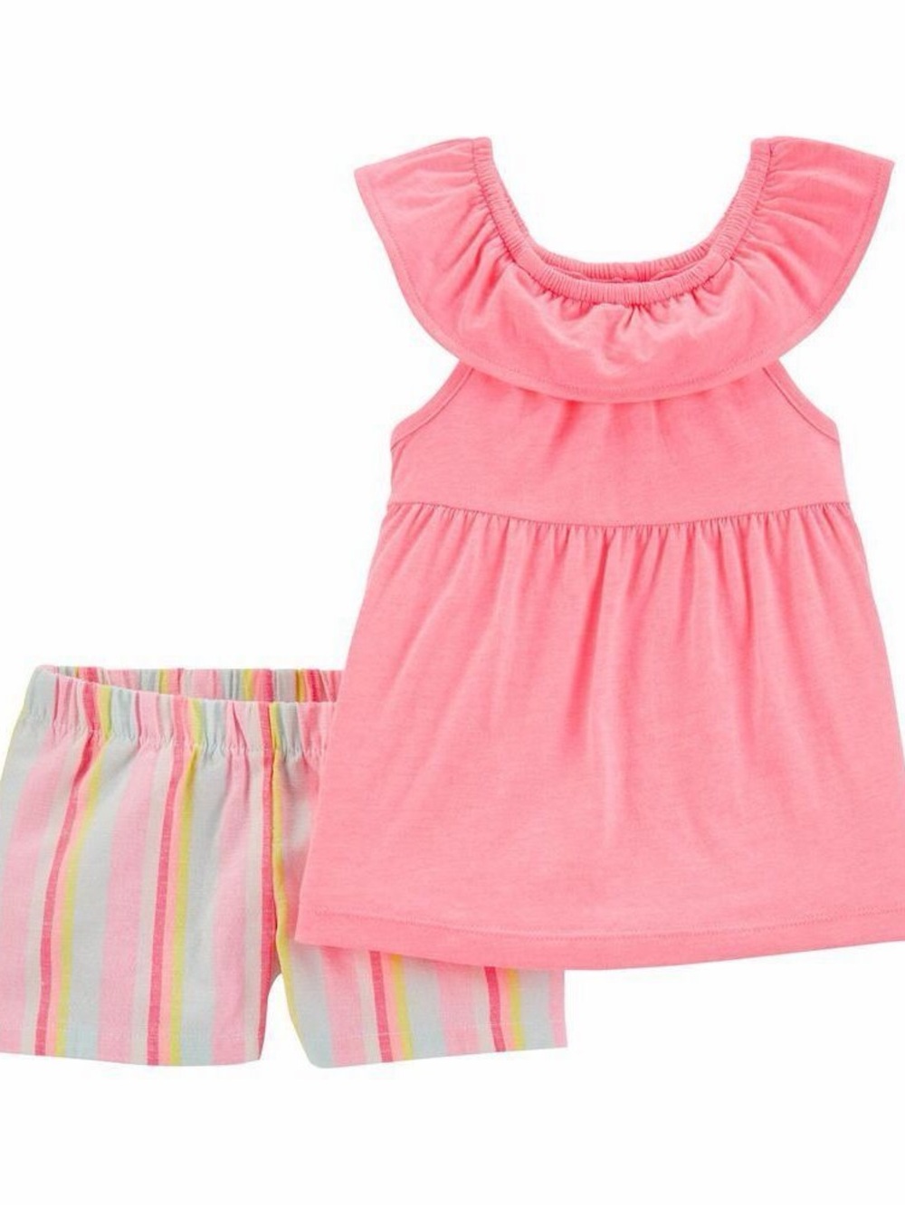 🎀4/$15🎀 Carter’s 2-Piece Neon Ruffle Top & Striped Short Set - Picture 2 of 6